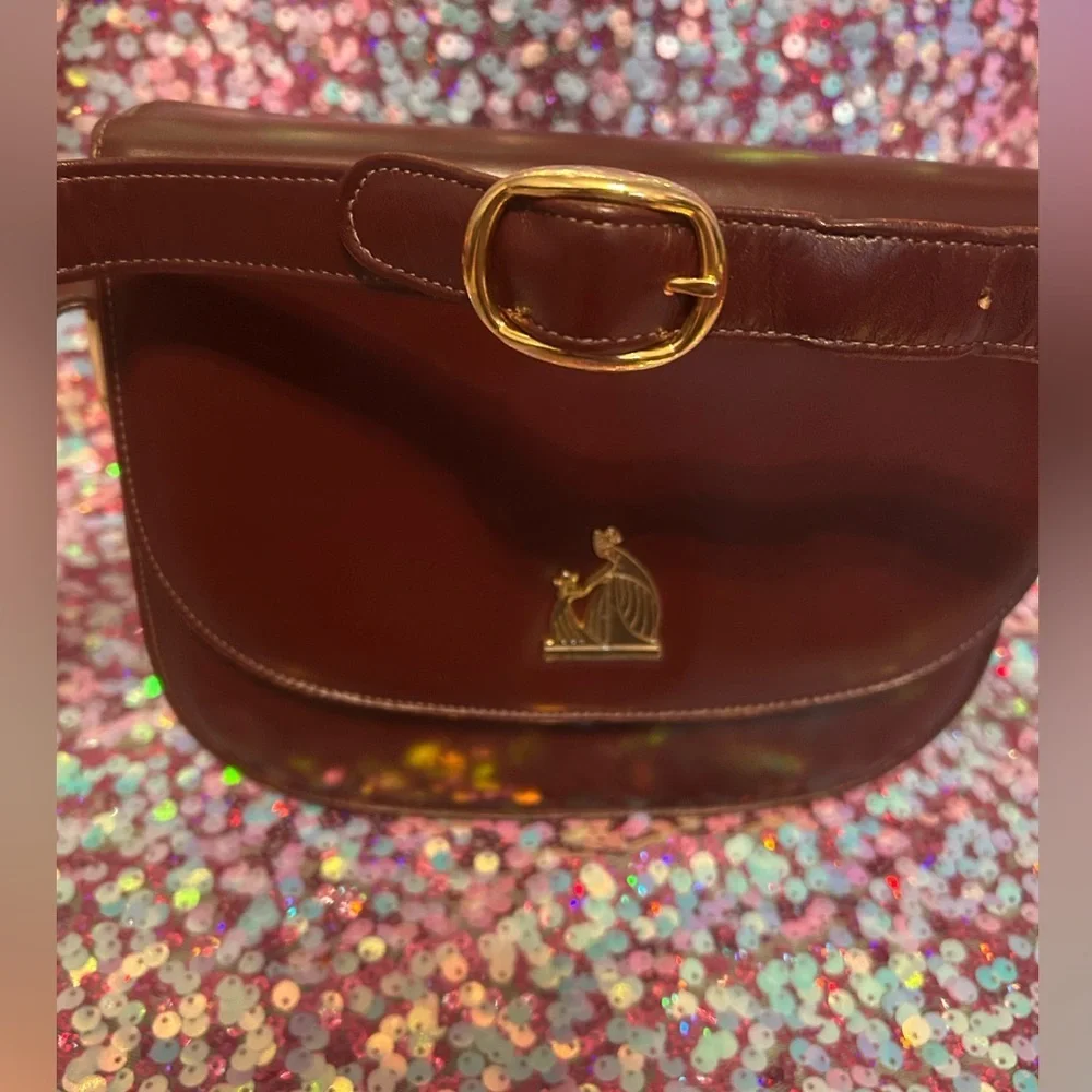 Lanvin Vintage Flap Shoulder Bag Pochette Logo Half Moon Leather Bordeaux - Picture 4 of 9